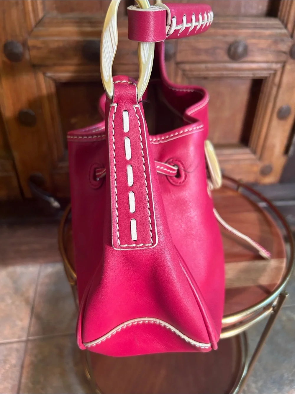 Tod's leather hobo bag, pink/cream color distinct design elements q 13 1/2” x 8”